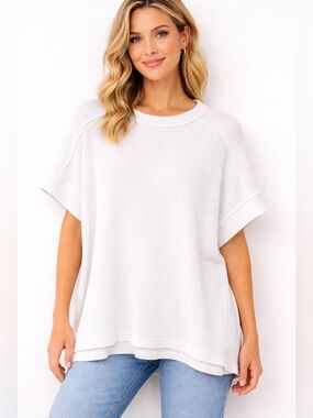 Zenana Outfitters Oversized Ribbed Top in White